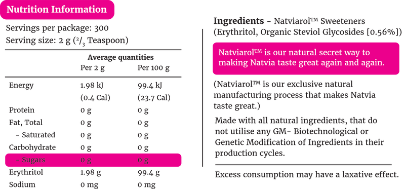 natVia Natural Organic Stevia Sweetener (Bulk Pack) 600g